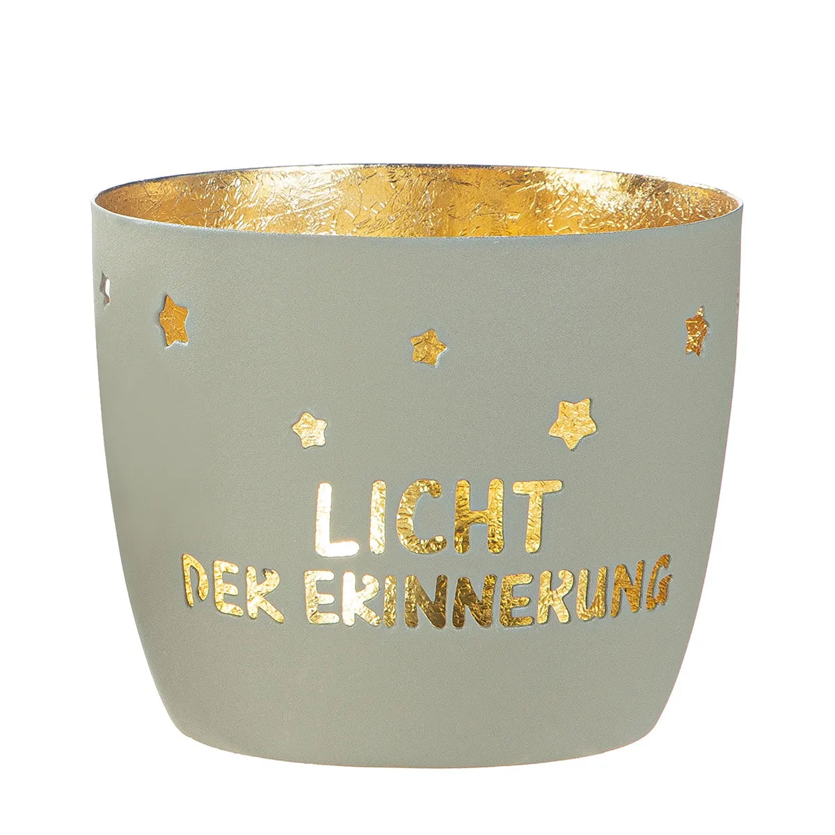 Windlicht "Licht der Erinnerung" aus Metall Hellgrau/Gold