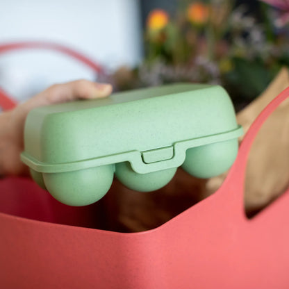 Eierbox EGGS TO GO MINI aus melaminfreiem Thermoplast Grün im Gebrauch