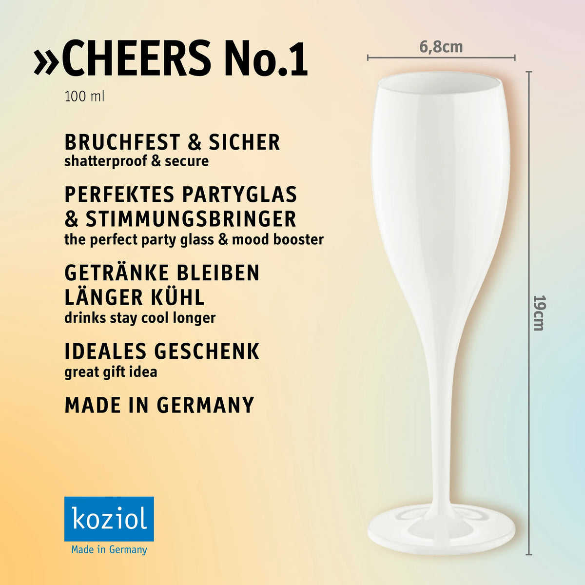Glas mit Druck CHEERS No. 1 aus melaminfreiem Thermoplast Vorteile
