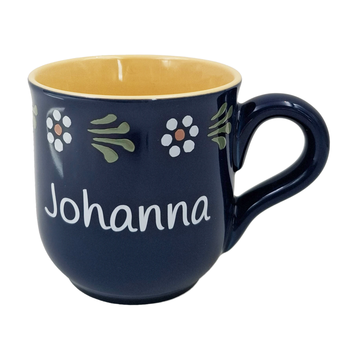 Personalisierte Tasse Bunzlau mit Wunschnamen in weißer Schrift
