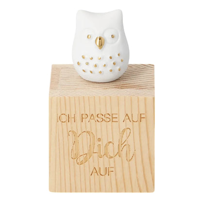 Glückskästchen "Eule" aus Porzellan und Holz