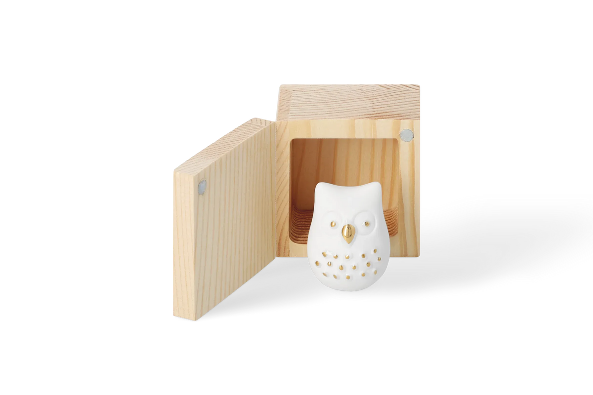 Glückskästchen "Eule" aus Porzellan und Holz