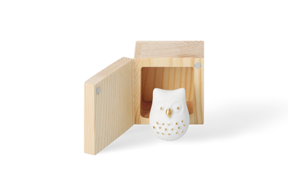 Glückskästchen "Eule" aus Porzellan und Holz