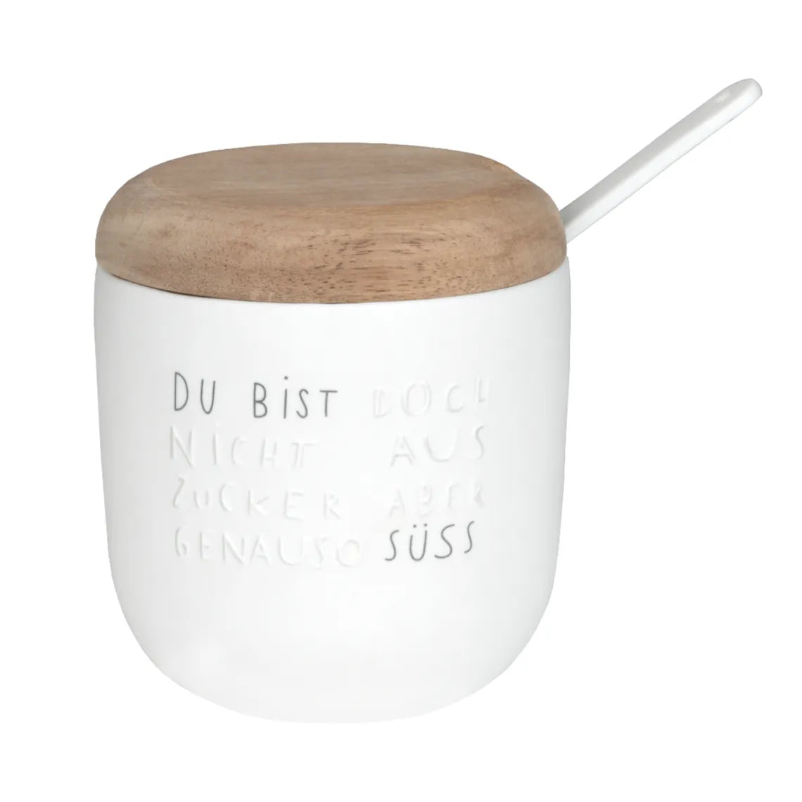 Zuckerdose "Du bist süss" aus Porzellan und Holz