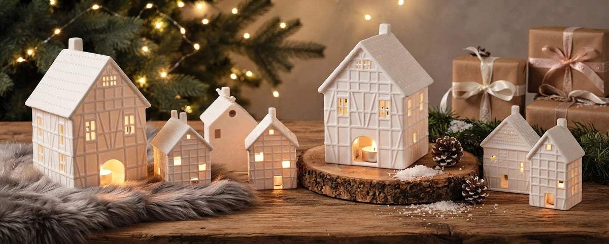 Räder Lichthäuser mit einer Weihnachtsdekoration