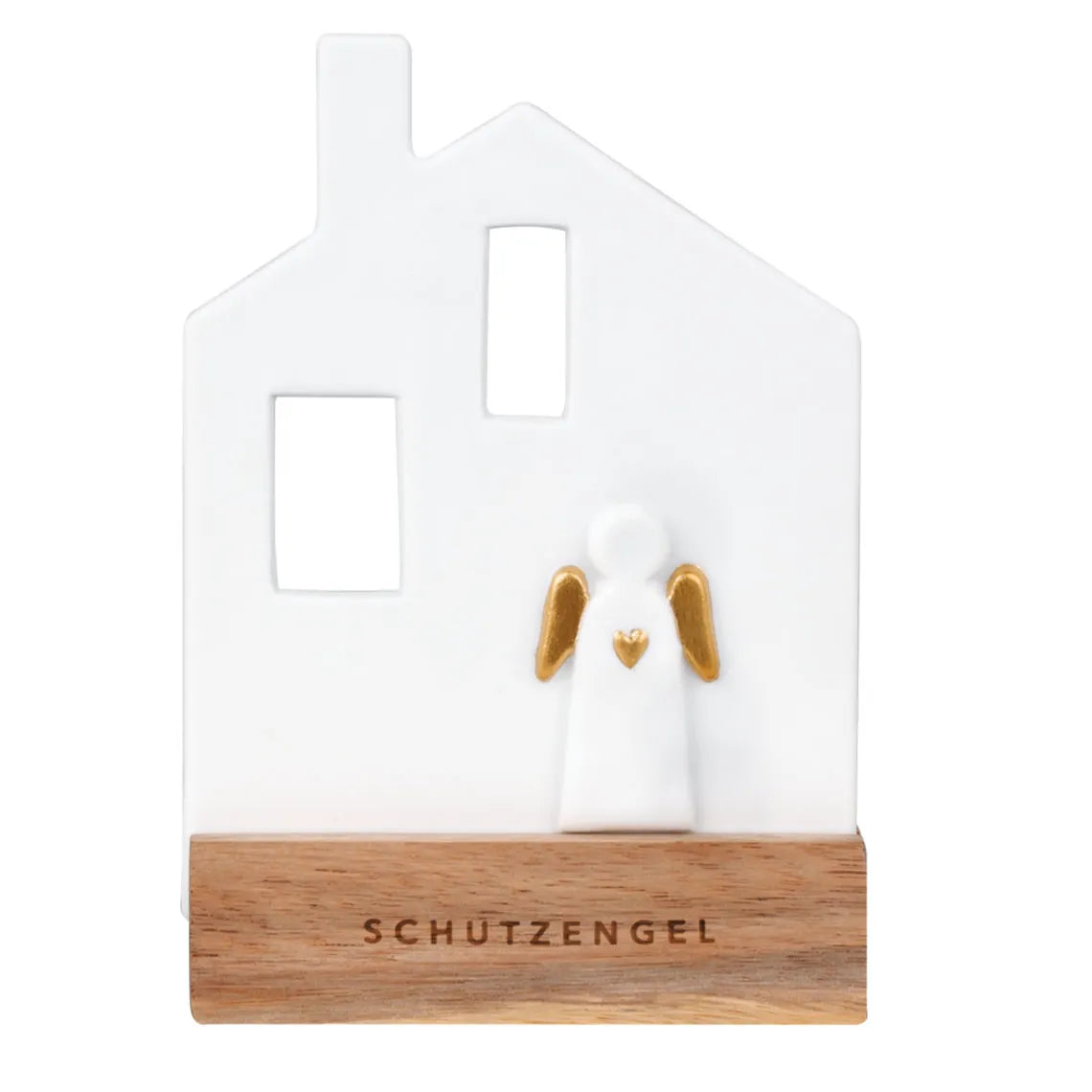 Lichtobjekt "Schutzengel" aus Porzellan und Holz
