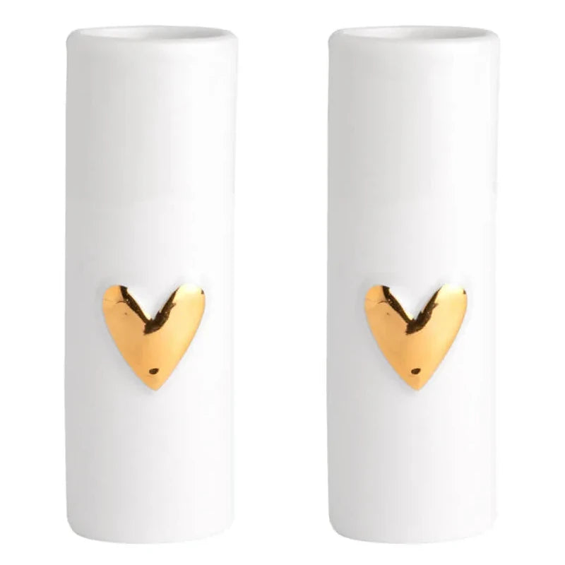 Minivasen "Goldenes Herz" aus Porzellan, 2er Set