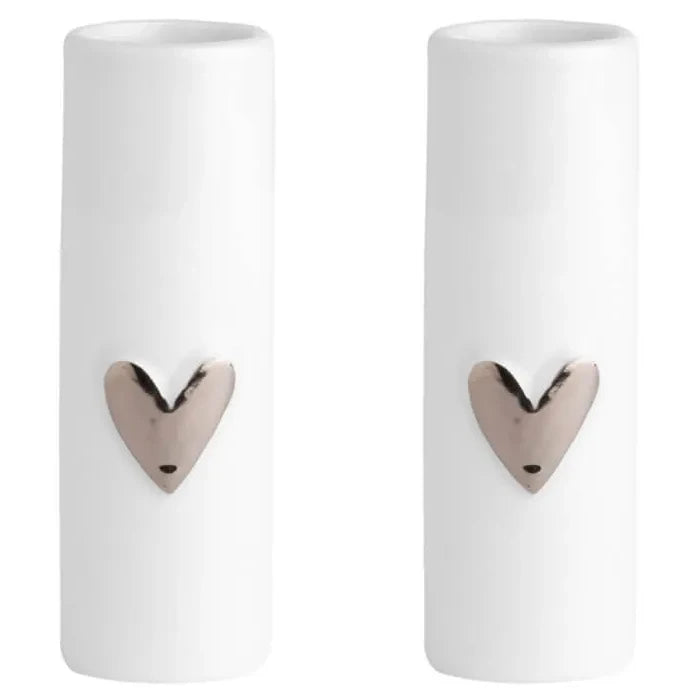 Minivasen "Silbernes Herz" aus Porzellan, 2er Set