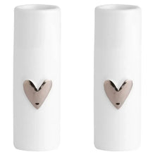 Minivasen "Silbernes Herz" aus Porzellan, 2er Set