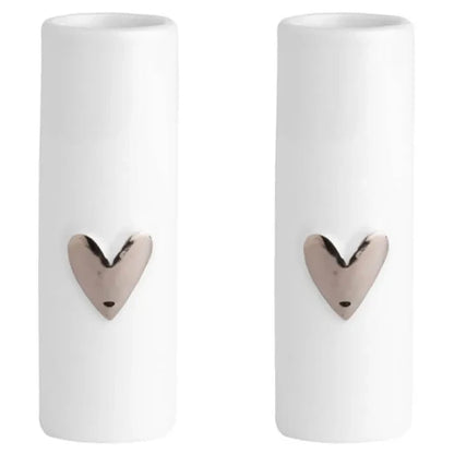 Minivasen "Silbernes Herz" aus Porzellan, 2er Set