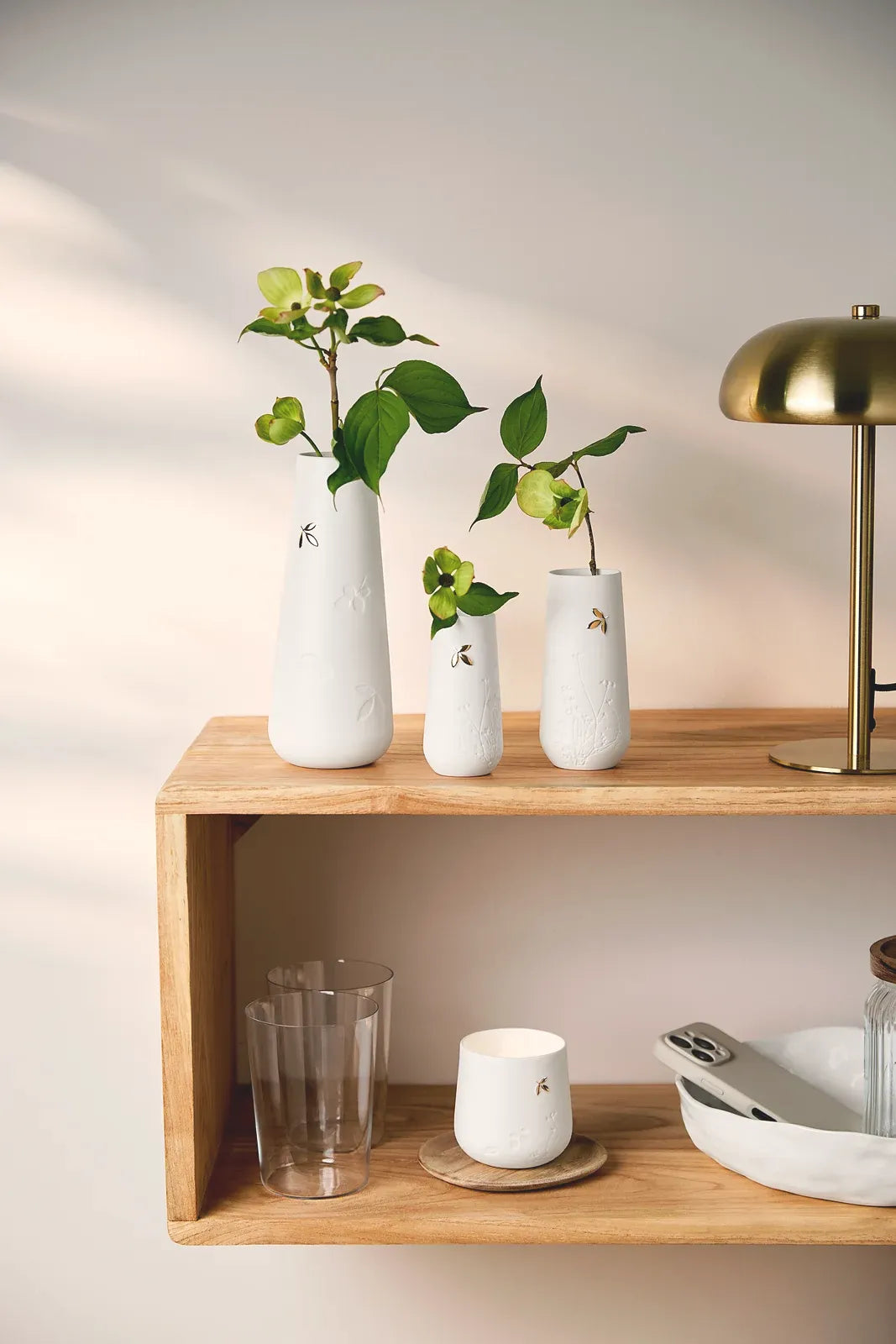 Vase „Goldblatt“ groß, aus Porzellan Mood