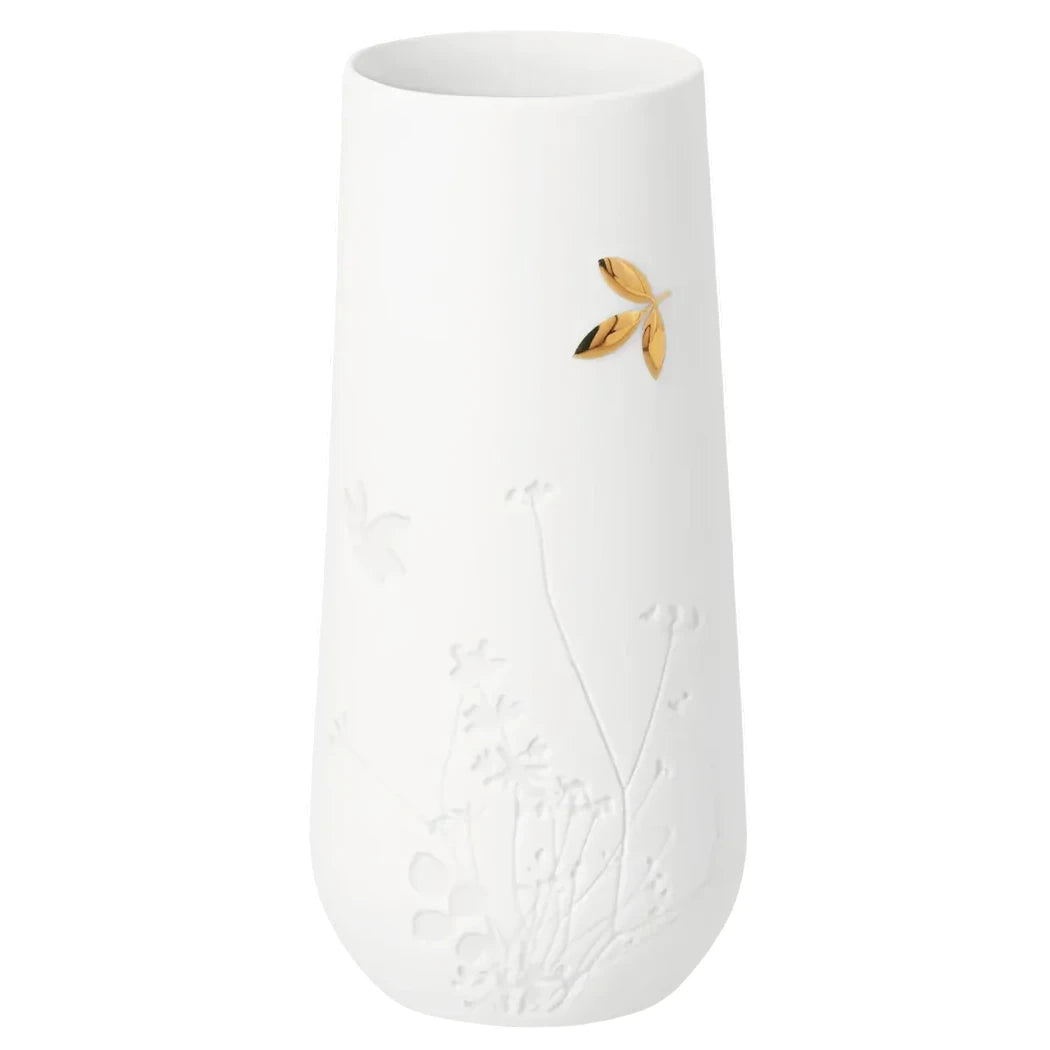 Vase „Goldblatt“ aus Porzellan mit Golddetail