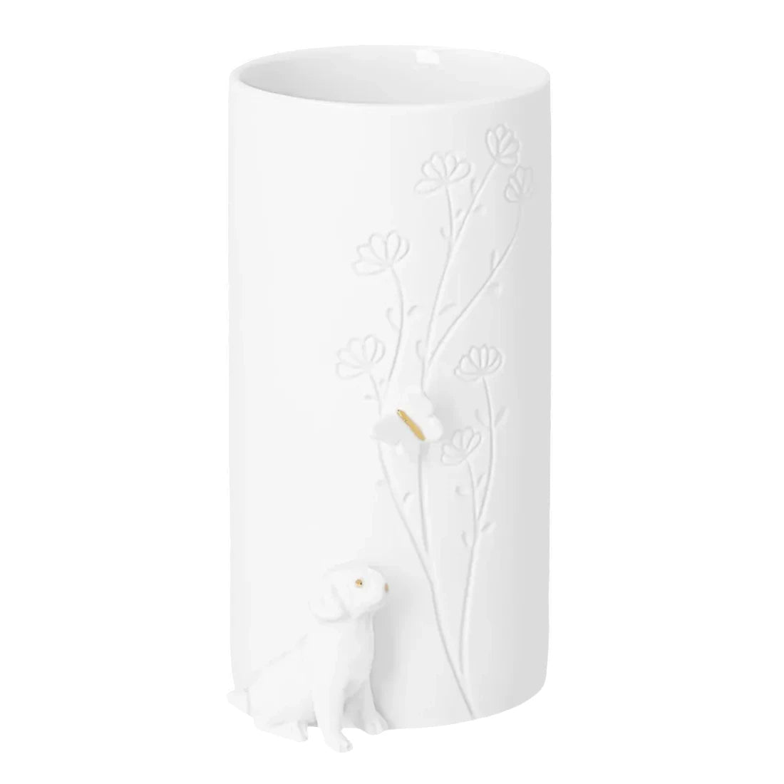 Vase „Hund“ sitzend, aus Porzellan mit Golddetails