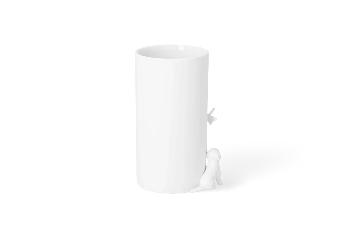 Vase „Hund“ sitzend, aus Porzellan mit Golddetails