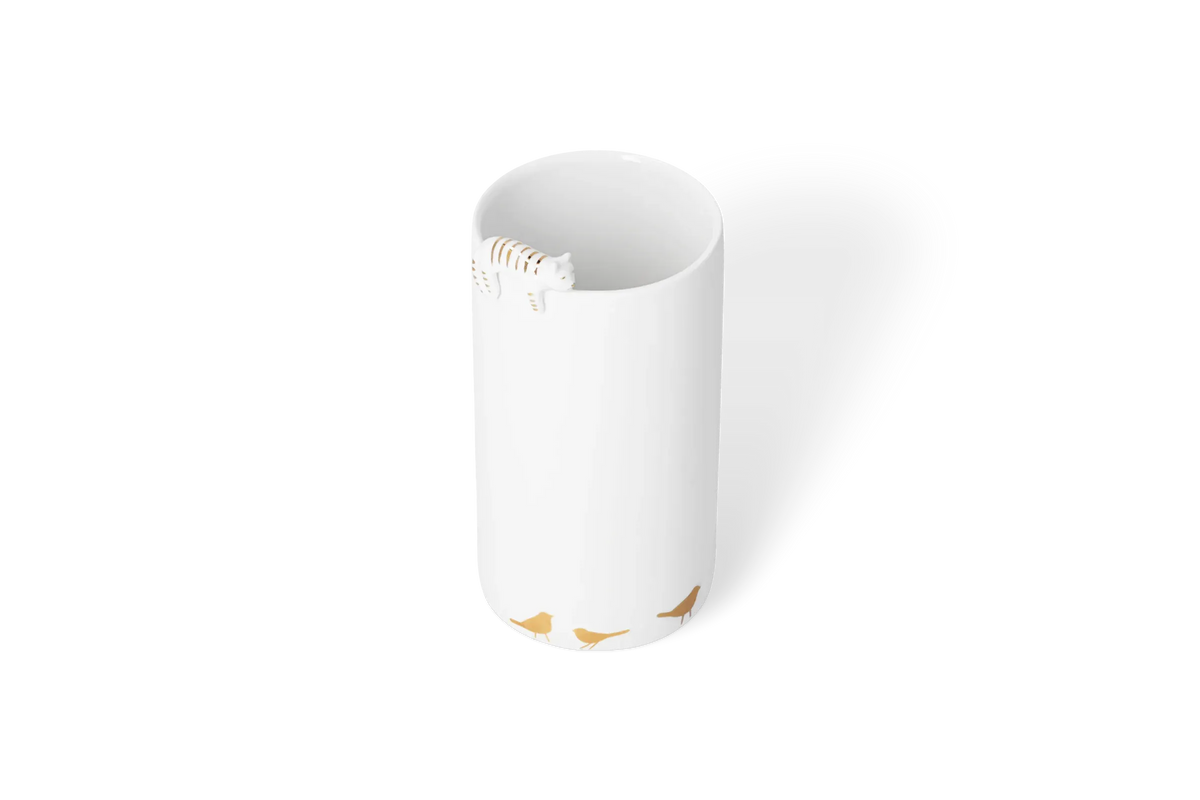 Vase „Katze“ aus Porzellan mit Golddetails