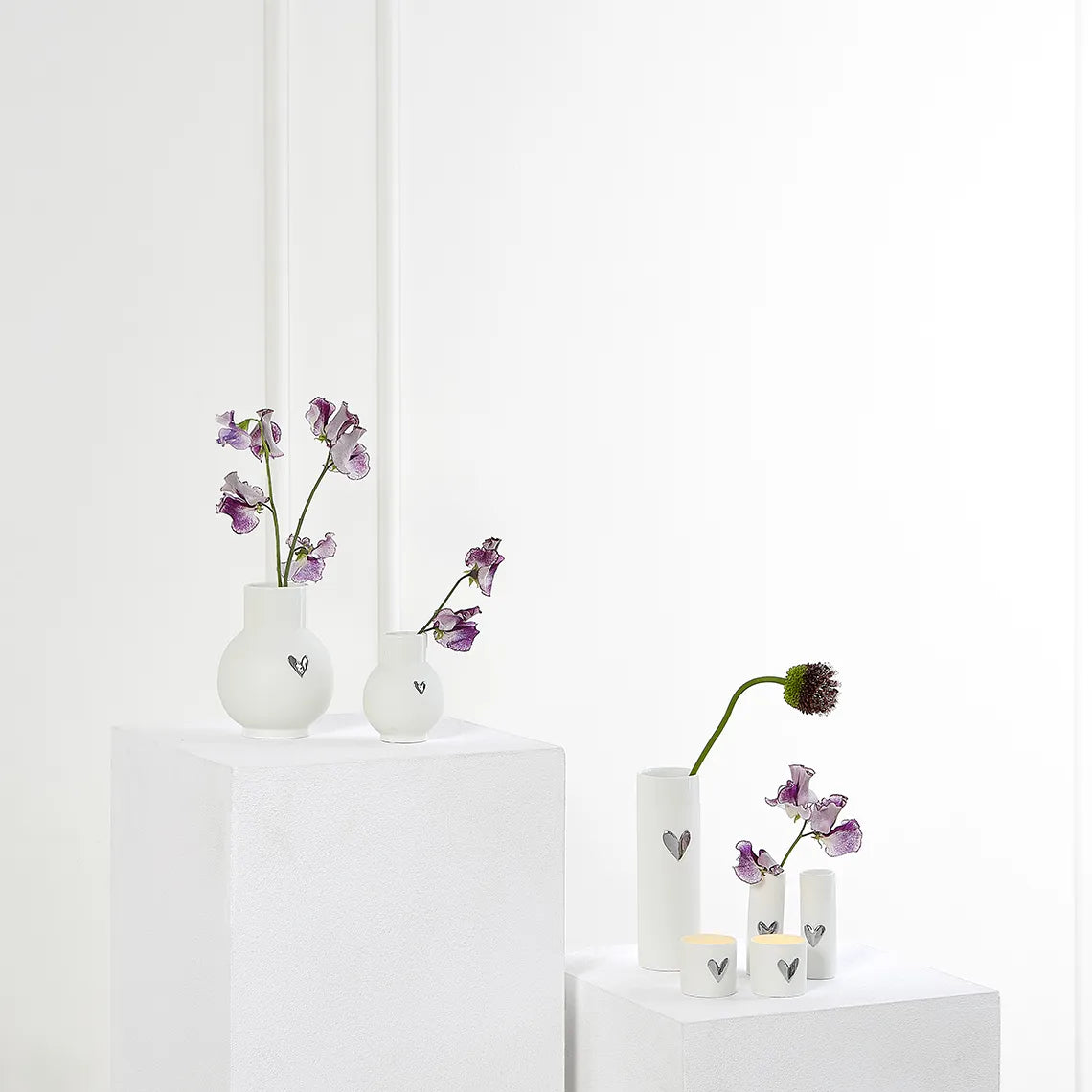 Kugelvase "Herz Silber" aus Porzellan