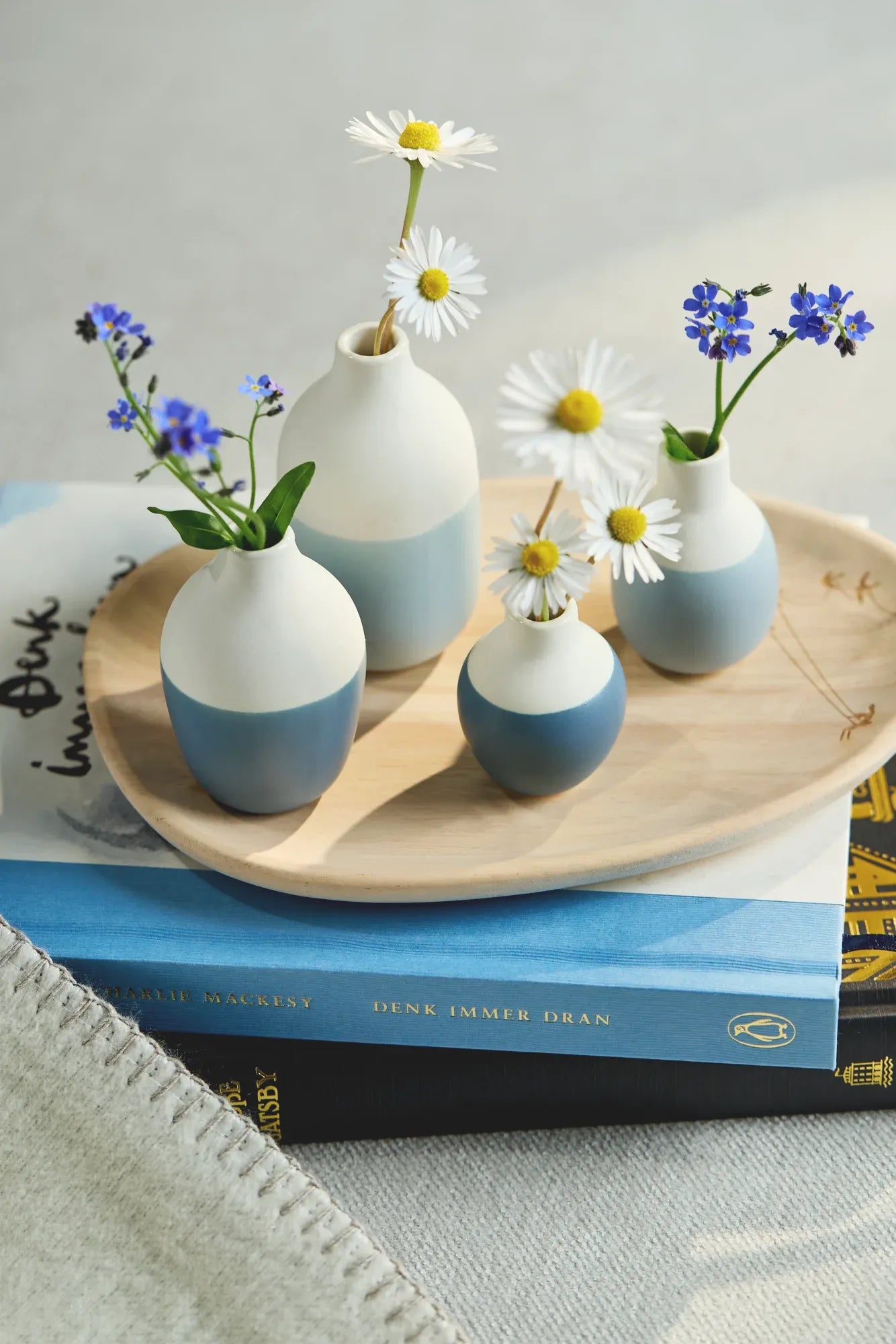 Mini Flaschenvasen blau, 4er Set