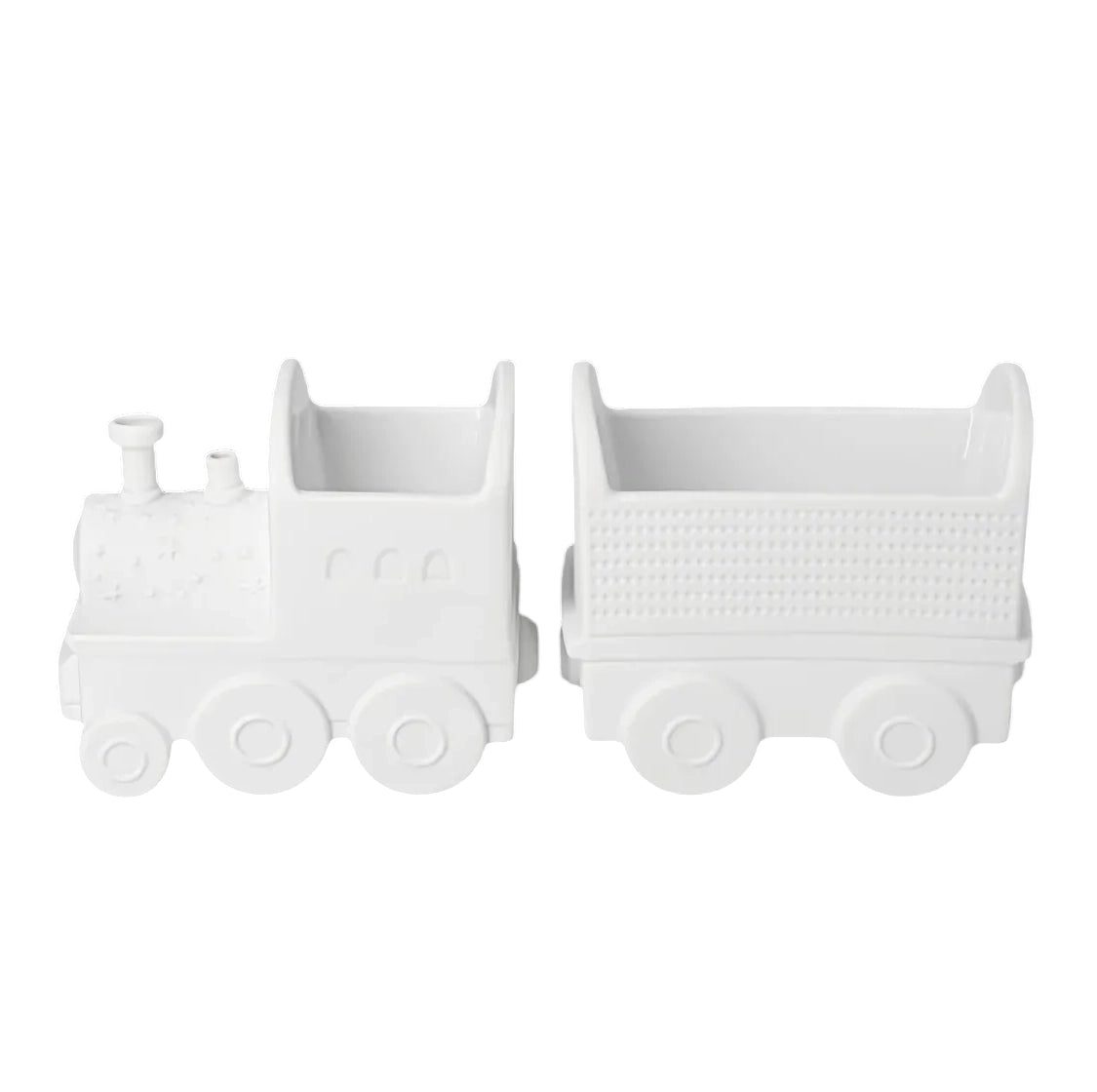 Räder Weihnachtszug-Schalen-Set aus weißem Porzellan mit Lokomotive und einem Waggon
