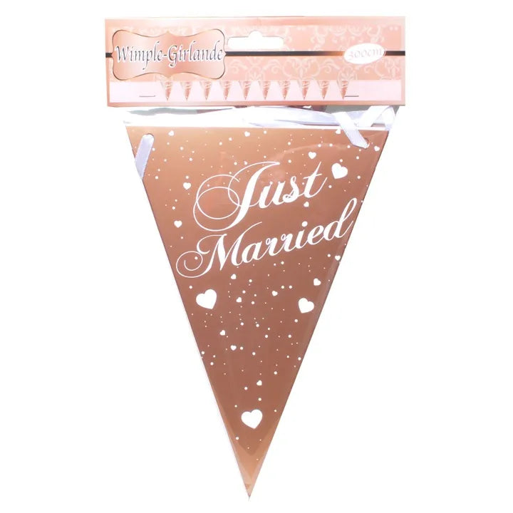 Just Married Wimpel-Girlande in Roségold, 3 m