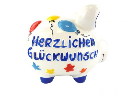 KCG Sparschwein, Seitenansicht mit Schriftzug "Herzlichen Glückwunsch"