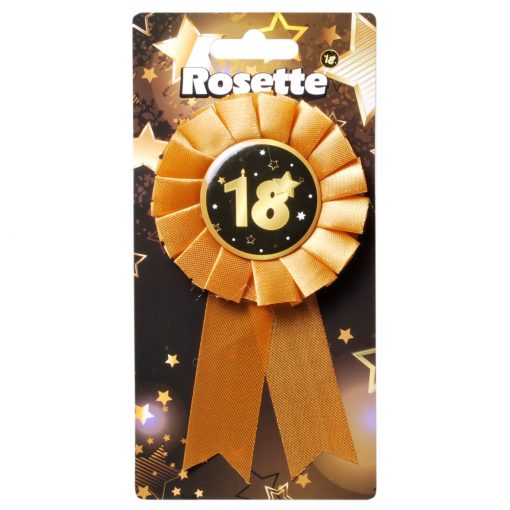 Ansteck-Rosette mit der Zahl 18 in schwarz/gold