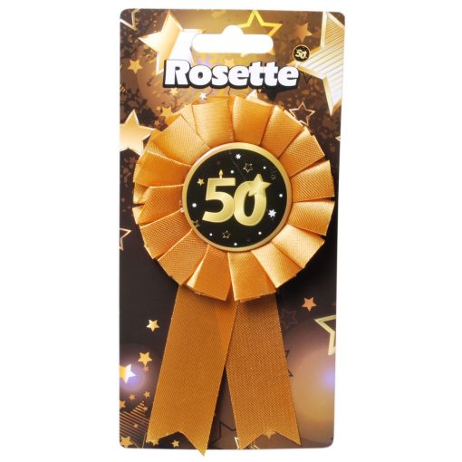 Ansteck-Rosette mit der Zahl 50 in schwarz/gold