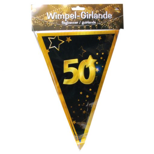 Wimbel-Girlande zum 50. Geburtstag in schwarz/gold