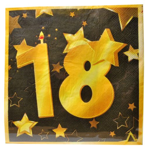 Papierservietten in schwarz/gold zum 18. Geburtstag