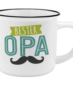 Sheepworldbecher in weiß mit Aufschrift "Bester Opa" und Schnurbart darunter