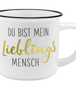 Weißer Porzellanbecher mit Motiv und Schriftzug "Lieblingsmensch"