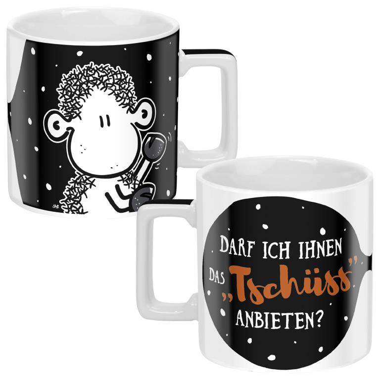 Schwarz/weiße Tasse mit Motiv und Spruch