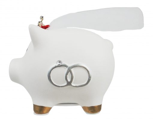 Sparschwein mit Schleier und Krone, Seite mit Ringen