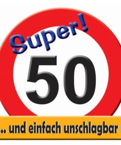 Riesen Schild in rot /weiß zum 50. Geburtstag