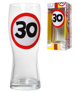 Bierglas zum 30. Geburtstag mit Verkehrsschild-Aufdruck