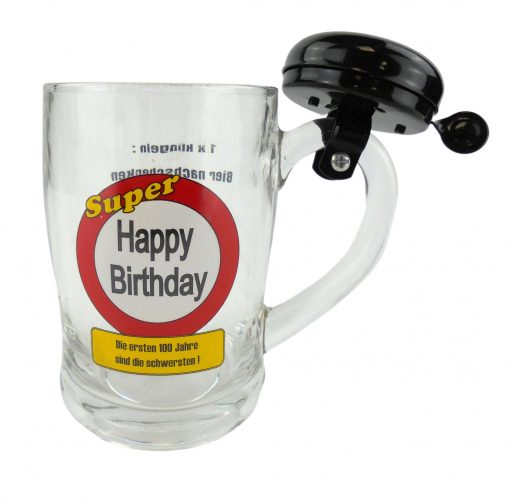 Bierseidel mit Klingel "Happy Birthday"