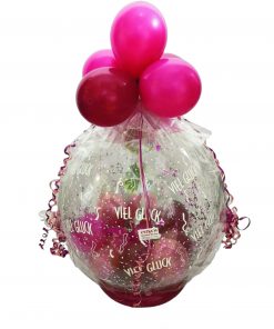 Geschenkballon pink, bourdeaux verpackt in Folie