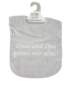 Graues VIB Lätzchen "Oma und Opa geben mir alles"