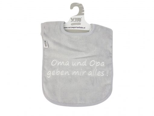 Graues VIB Lätzchen "Oma und Opa geben mir alles"