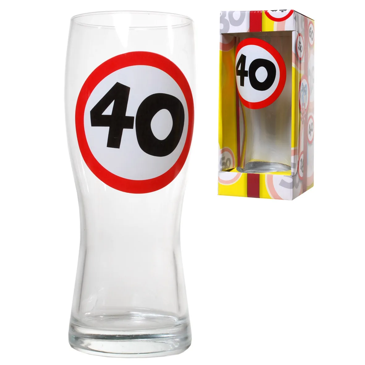 Bierglas zum 40. Geburtstag "Verkehrsschild"