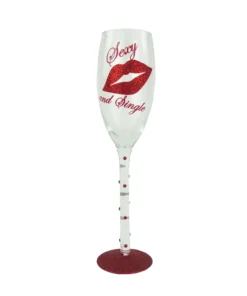 Sektglas "Sexy and Single" mit roten Glitter