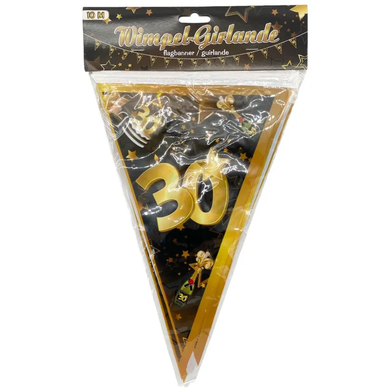 Wimpel-Girlande zum 30. Geburtstag in schwarz/gold