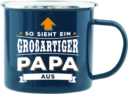 Blauer Emaille-Becher "Papa"