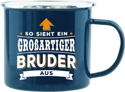 Blauer Emaille-Becher "Bruder"