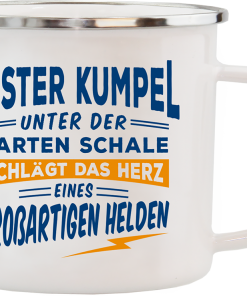 Weißer Emaille-Becher "Bester Kumpel"