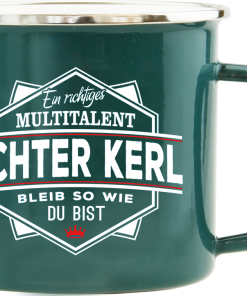 Grüner Emaille-Becher "Echter Kerl"