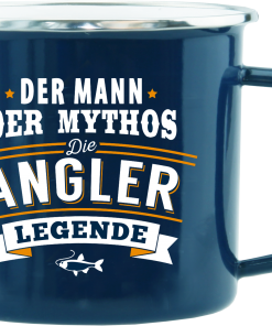 Blauer Emaille-Becher "Angler"