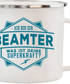 Weißer Emaille-Becher "Beamter"