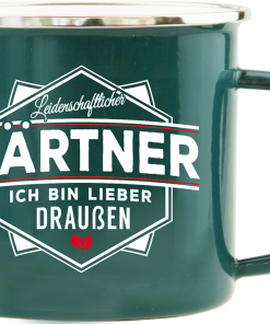 Grüner Emaille-Becher "Gärtner"