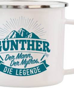 Weißer Emaille-Becher "Günther"