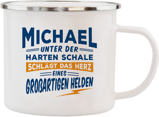 Weißer Emaille-Becher "Michael"